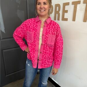 Umgee Hot Pink Leopard Teddy Jacket